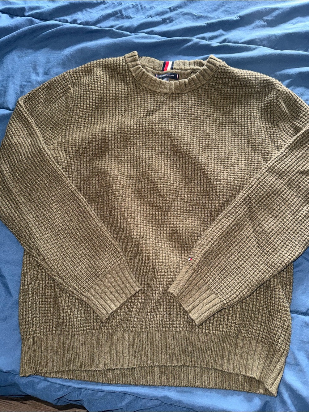 Tommy Hilfiger Men's Olive Waffle Knit Crewneck Sweater